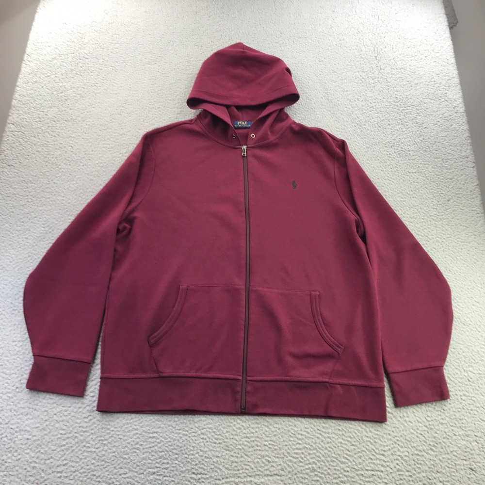 Polo Ralph Lauren Hoodie Mens 2XL Burgundy Double Knit Tech Full Zip Pony Preppy
